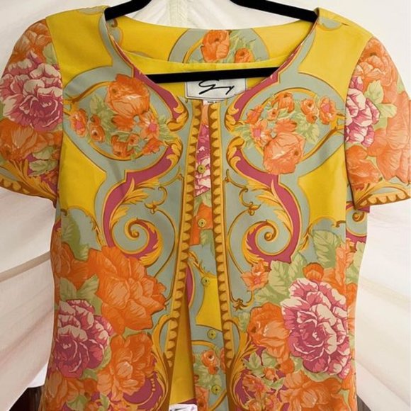 Beautiful Vintage Silk Lemon Yellow Floral 2 Piece Co-ord Set - Picture 1 of 9